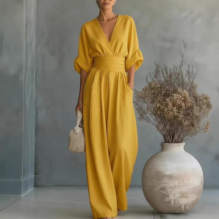 Fashion V-neck Waist Jumpsuit