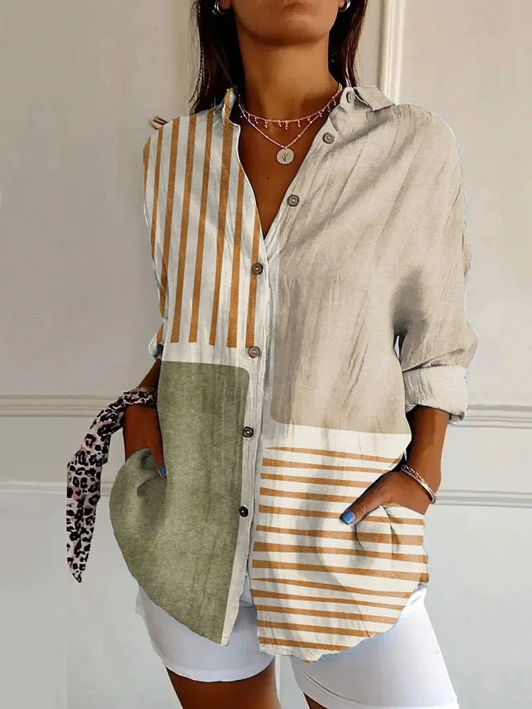 WOMEN'S SHIRT IN COTTON LINEN WITH ABSTRACT LINES