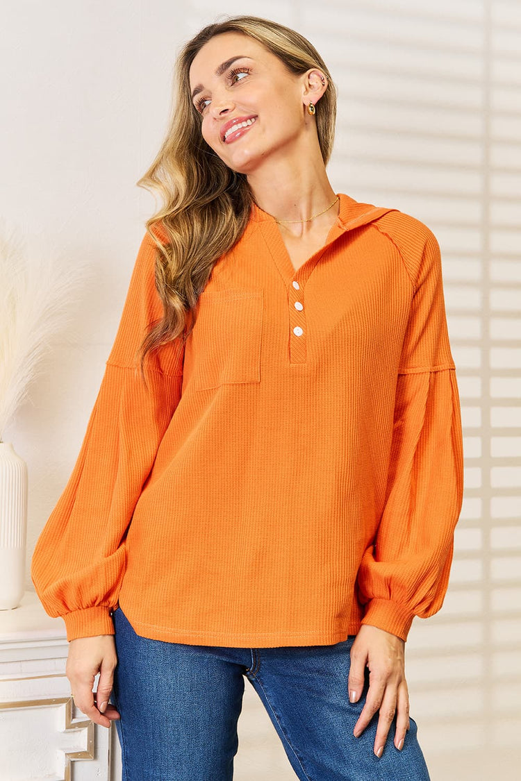 Women's Side-Slit Waffle-Knit Pullover Hoodie