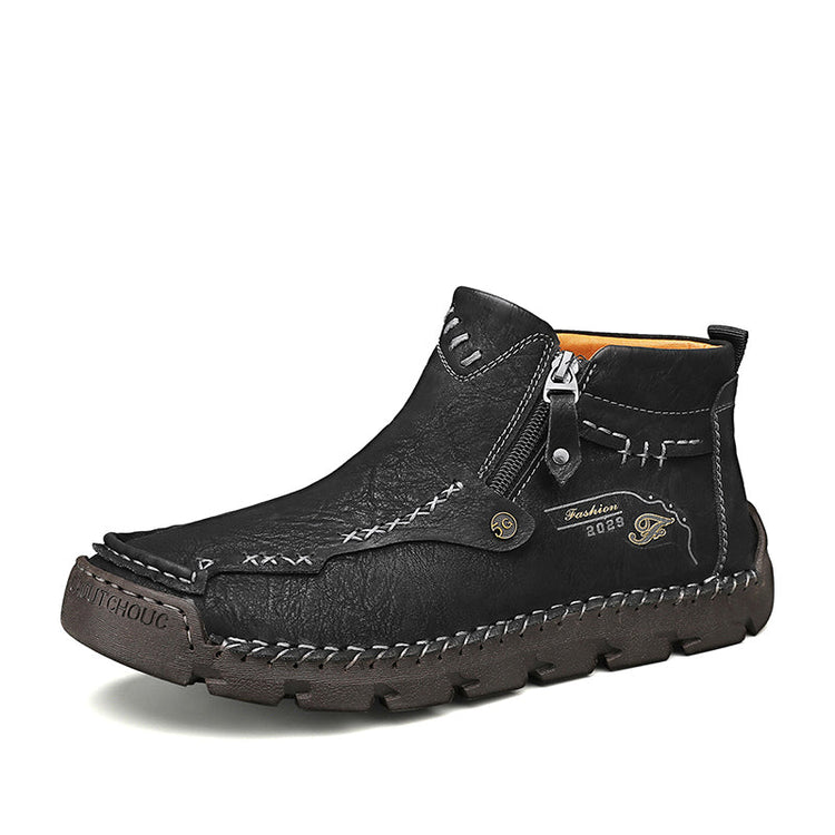 Men's Top-Quality Motorcycle Boots Genuine Leather Boots-Wide Toe, Waterproof, Anti-Slip, Anti-Sprain, Suitable for Work, Driving, Hiking
