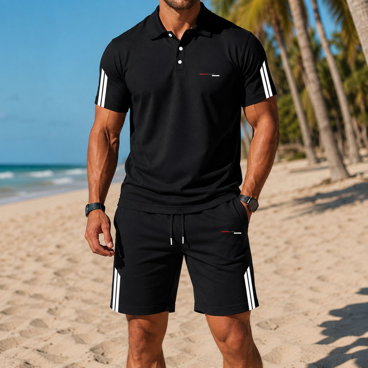 Summer sports polo shirt and shorts set for men