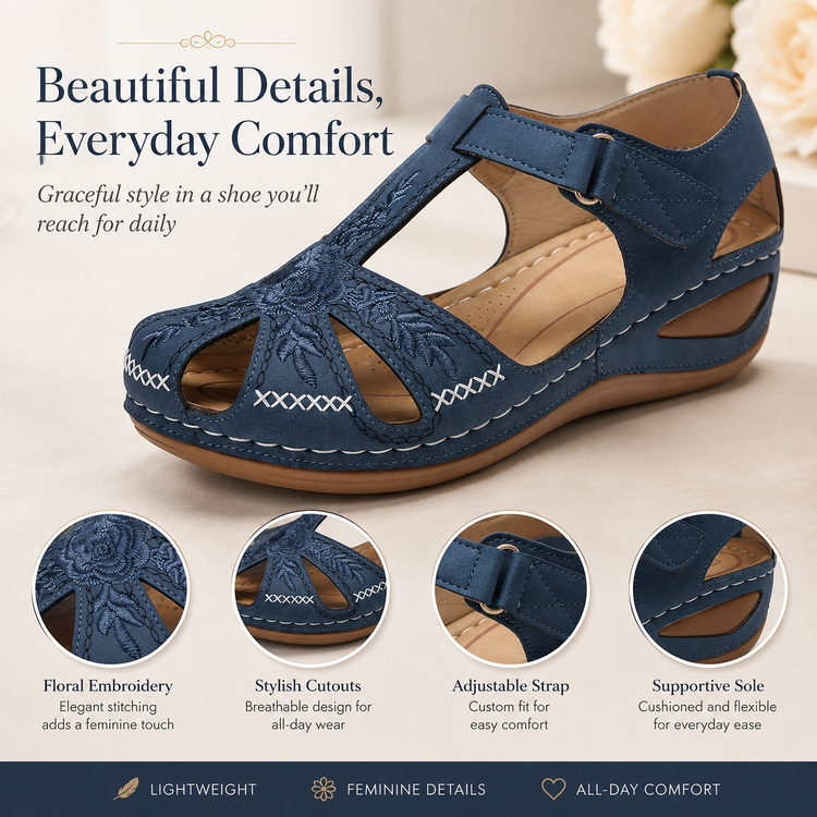 Women's Embroidered Neck Hiking Shoes - Comfortable Non-Slip Mary Jane Sandals for Everyday Wear