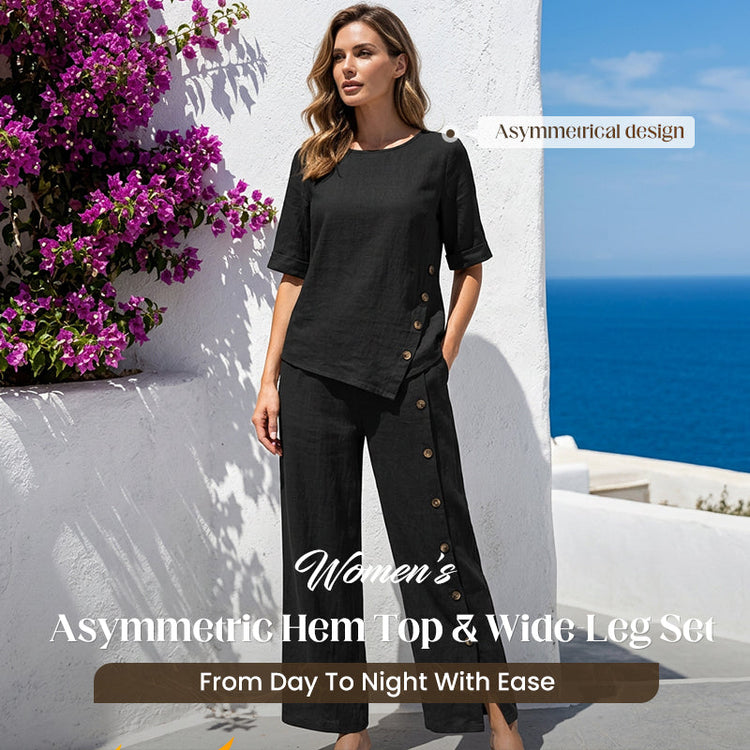 ⏳Limited time offer⏰Two piece set with irregular hem top and wide leg pants