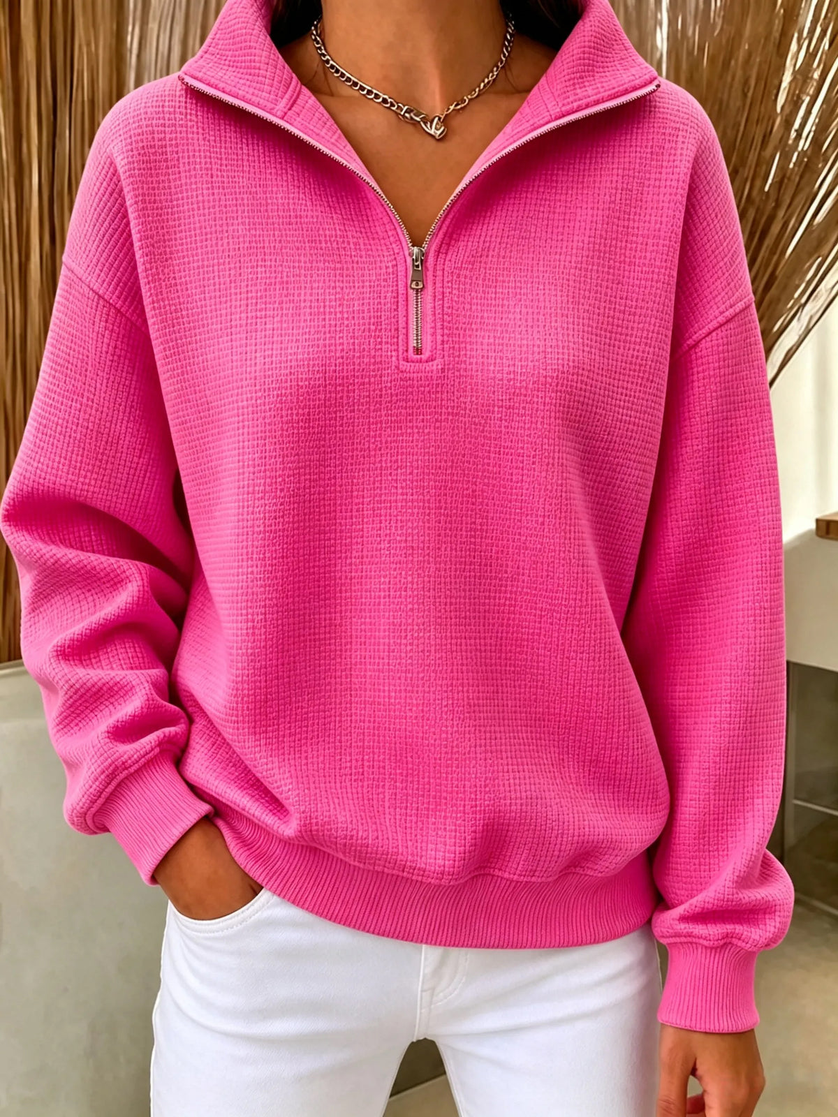 ⏰Last Day 70% OFF 🔥 Women's Waffle Knit Quarter-Zip Sweatshirt
