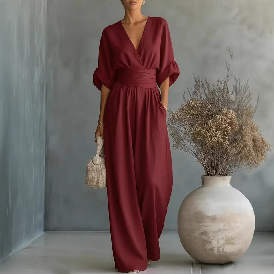 Fashion V-neck Waist Jumpsuit