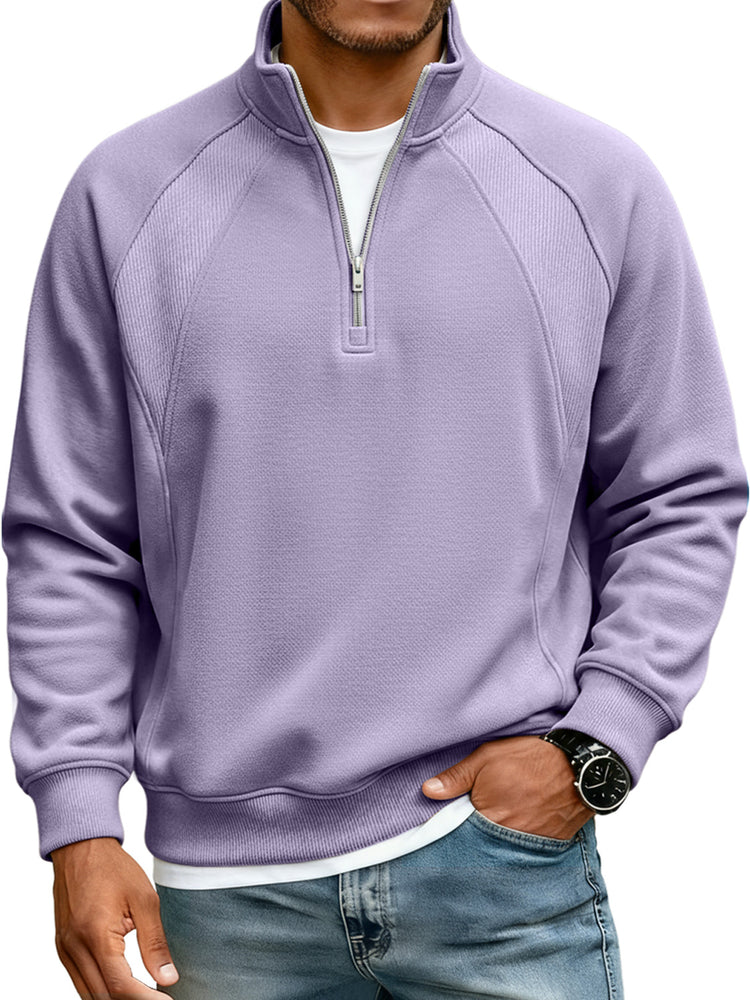 Men's Simple Raglan Stitching Stand Collar Zipper Casual Loose Sweatshirt