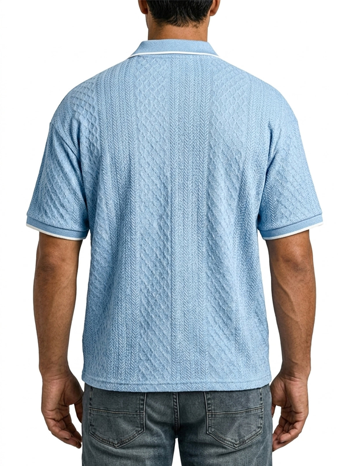 Men's casual, short-sleeved jacquard polo shirt with a structured collar and zip fastening - the comfortable polo shirt men wear again and again