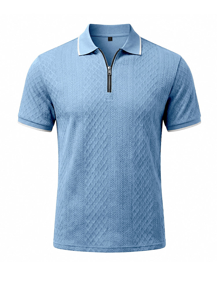 Men's casual, short-sleeved jacquard polo shirt with a structured collar and zip fastening - the comfortable polo shirt men wear again and again
