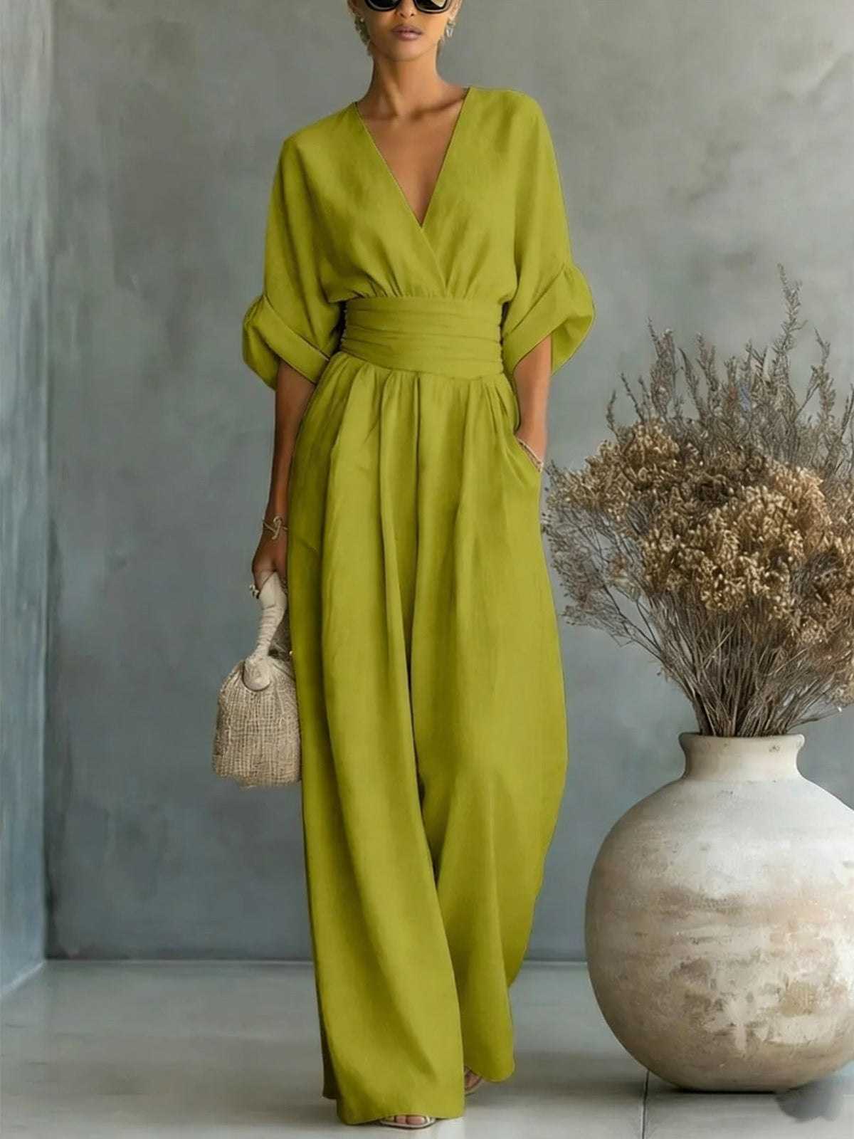 Fashion V-neck Waist Jumpsuit