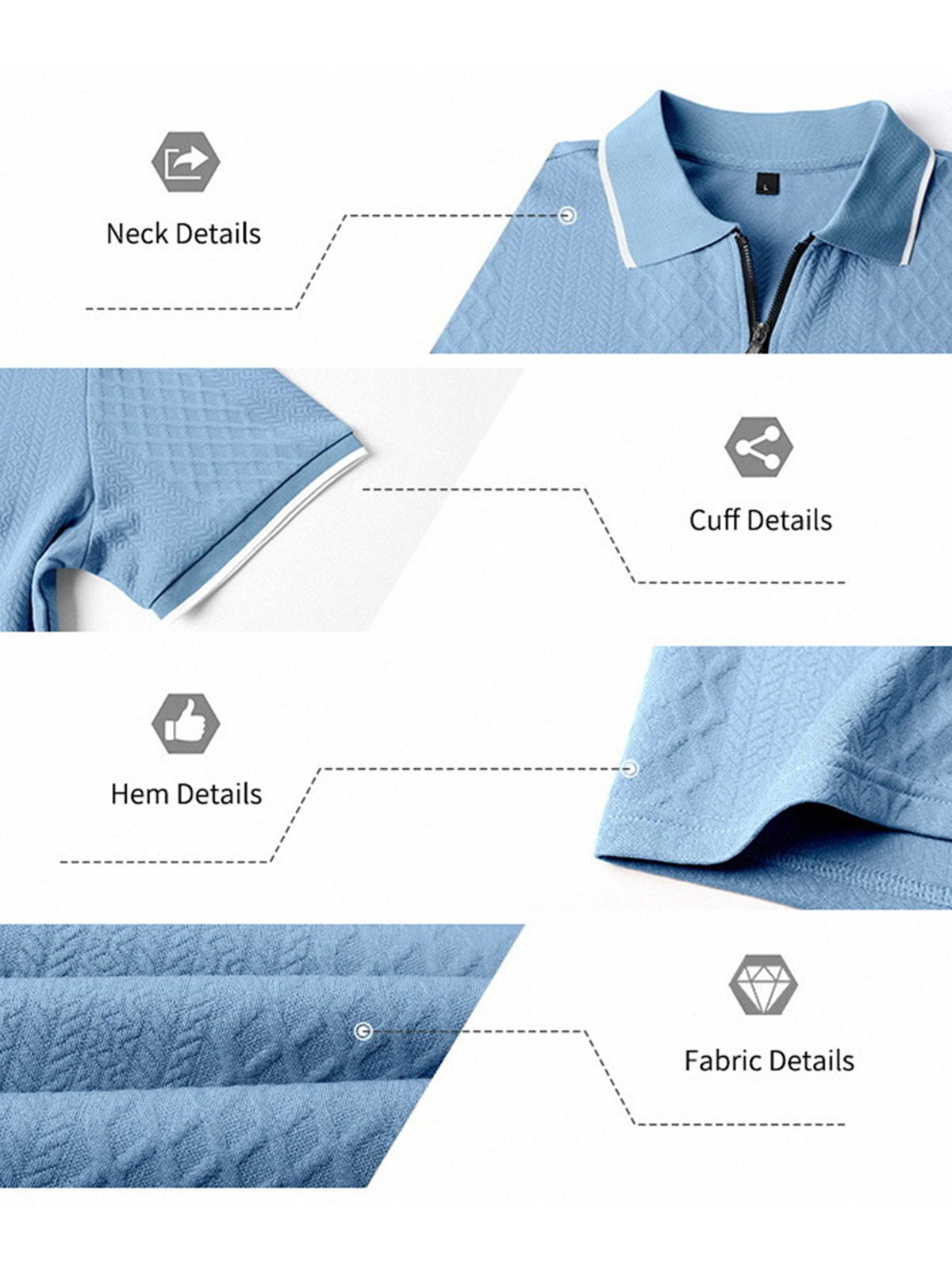 Men's casual, short-sleeved jacquard polo shirt with a structured collar and zip fastening - the comfortable polo shirt men wear again and again