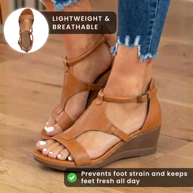 Leather Gladiator Sandals - T-Strap with Ankle Buckle