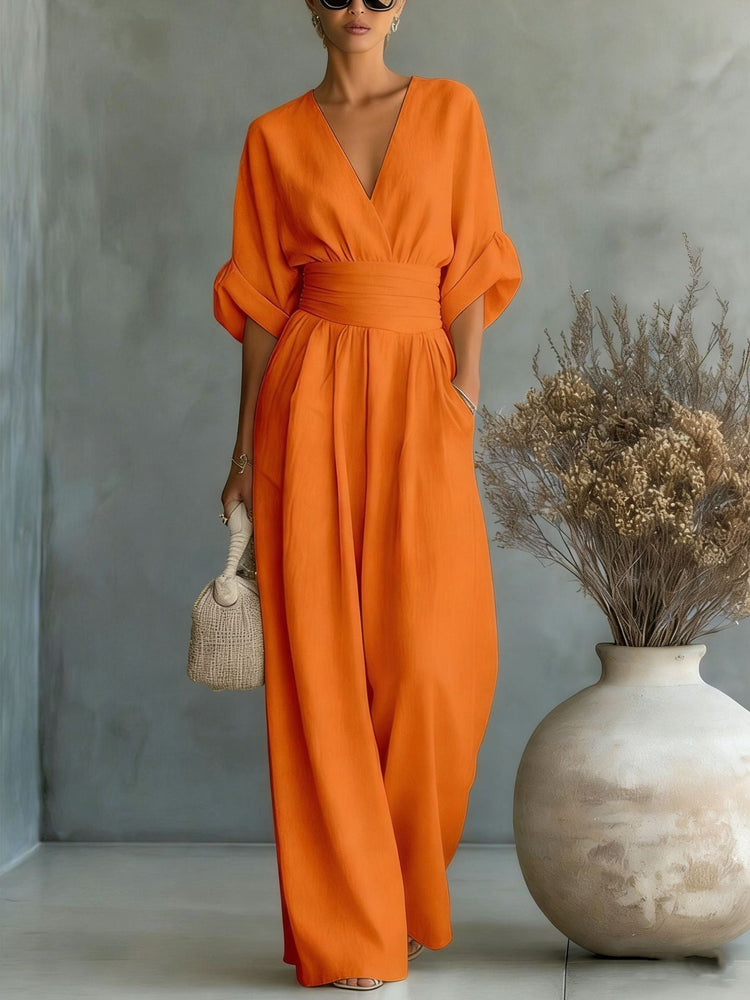 Fashion V-neck Waist Jumpsuit