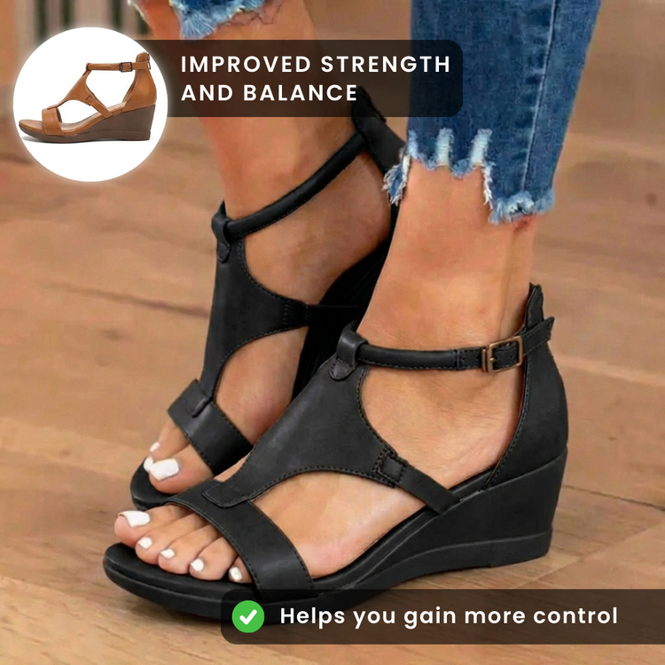 Leather Gladiator Sandals - T-Strap with Ankle Buckle