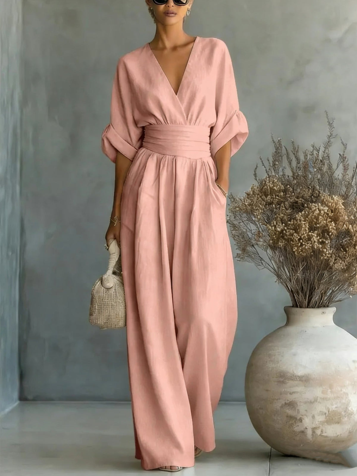 Fashion V-neck Waist Jumpsuit