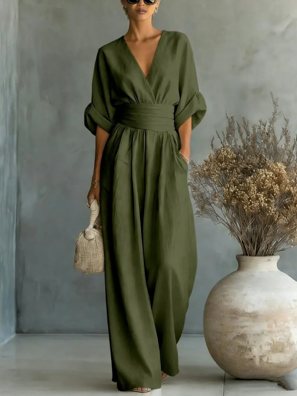 Fashion V-neck Waist Jumpsuit