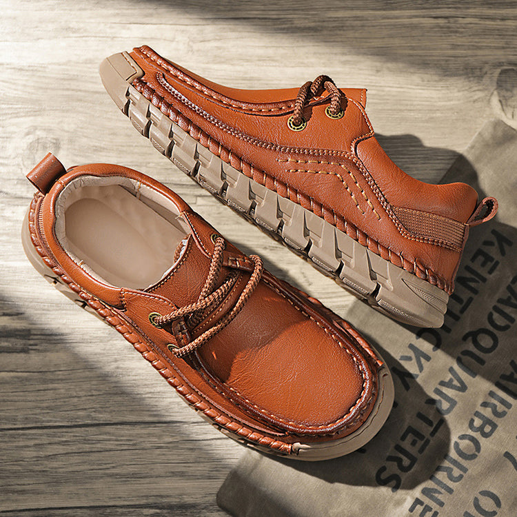 💥💥Men's Casual Comfortable Wear-Resistant Non-Slip Genuine Leather stitched Futian Shoes