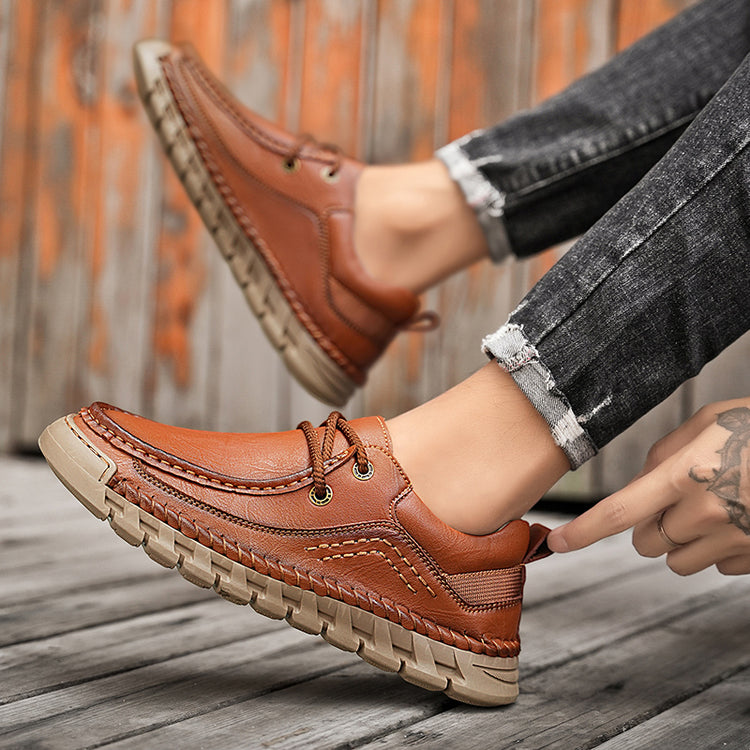 💥💥Men's Casual Comfortable Wear-Resistant Non-Slip Genuine Leather stitched Futian Shoes