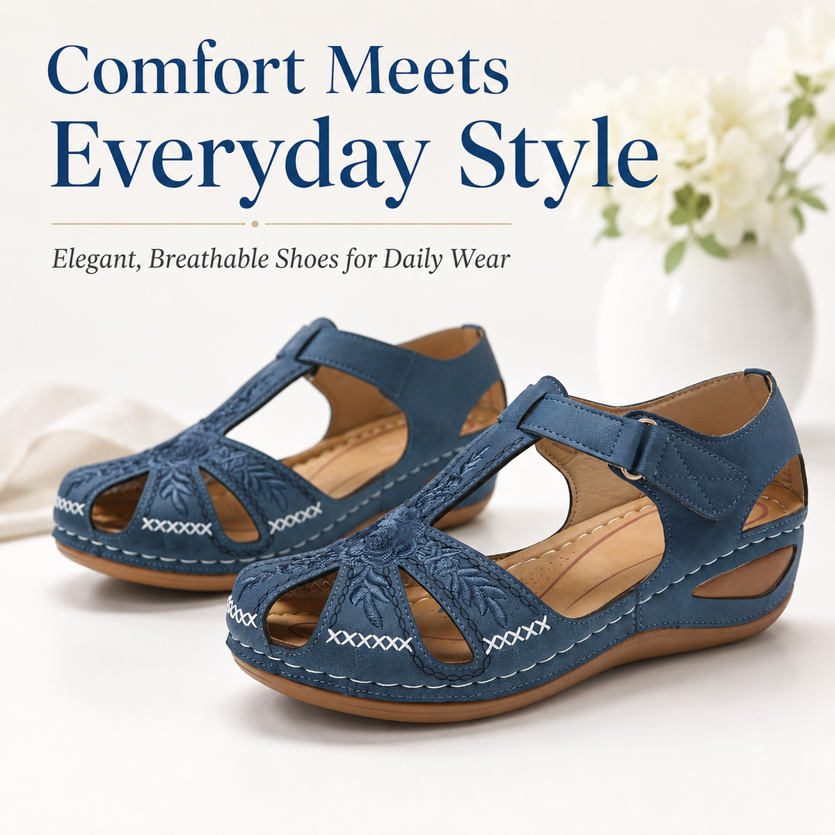 Women's Embroidered Neck Hiking Shoes - Comfortable Non-Slip Mary Jane Sandals for Everyday Wear