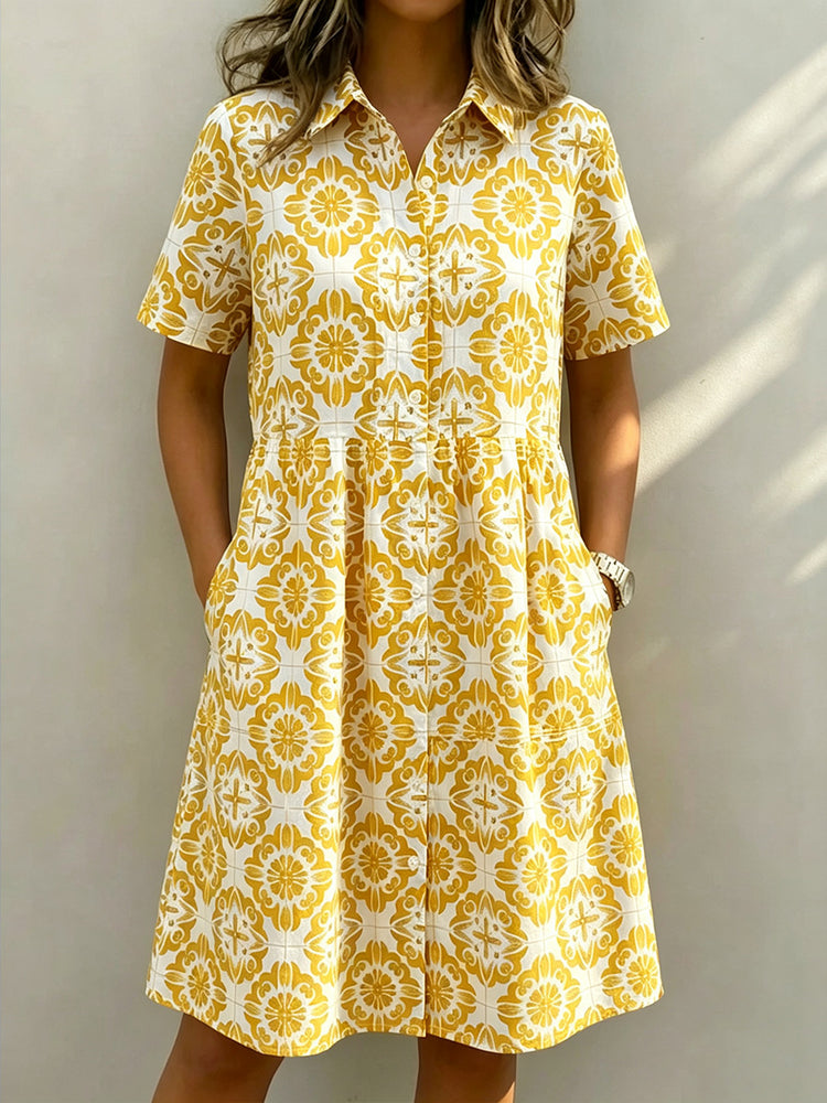 ⏰Last Day 70% OFF 🔥 Santorini Inspired Print Shirt Dress