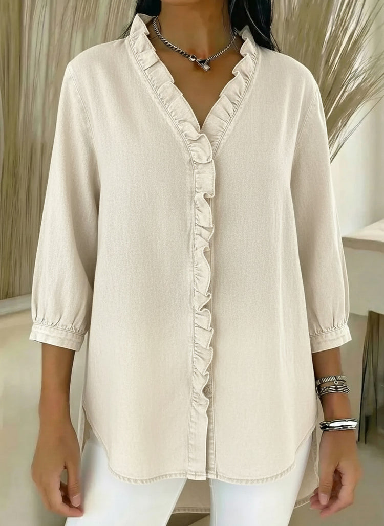 New arrival🔥 Casual denim ruffle V-neck shirt for women