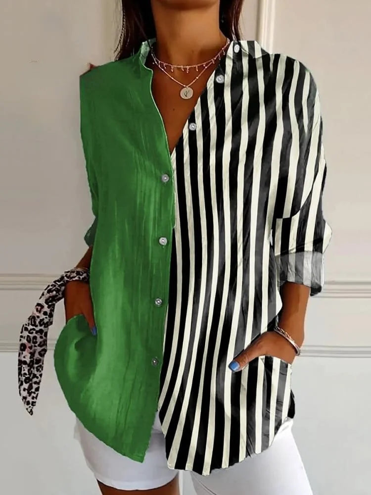 WOMEN'S SHIRT IN COTTON LINEN WITH ABSTRACT LINES