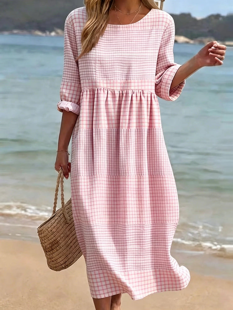 New arrival 🔥 Women's dress in cotton-linen with a round neck and half sleeves