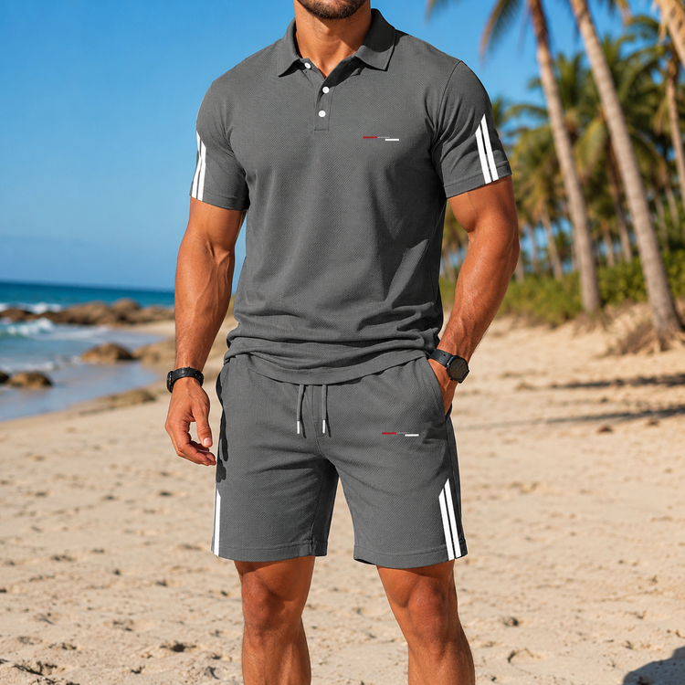 Summer sports polo shirt and shorts set for men