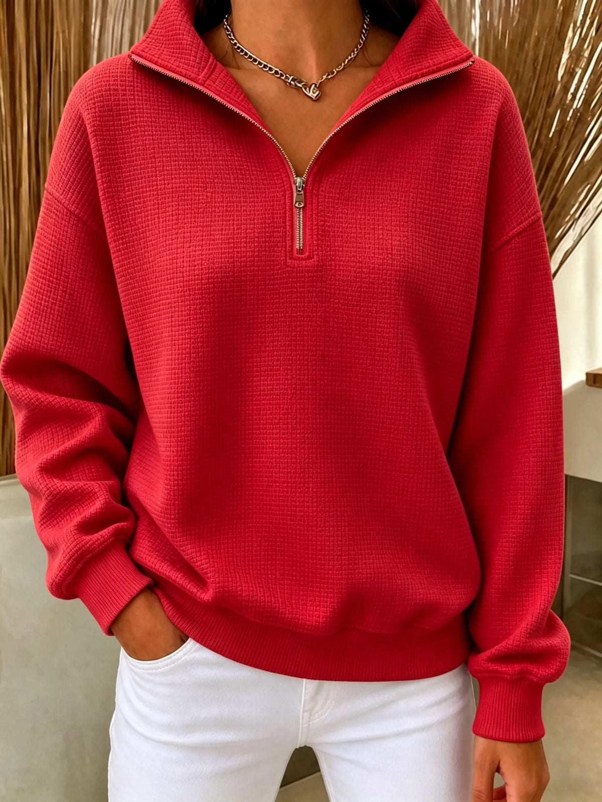 ⏰Last Day 70% OFF 🔥 Women's Waffle Knit Quarter-Zip Sweatshirt