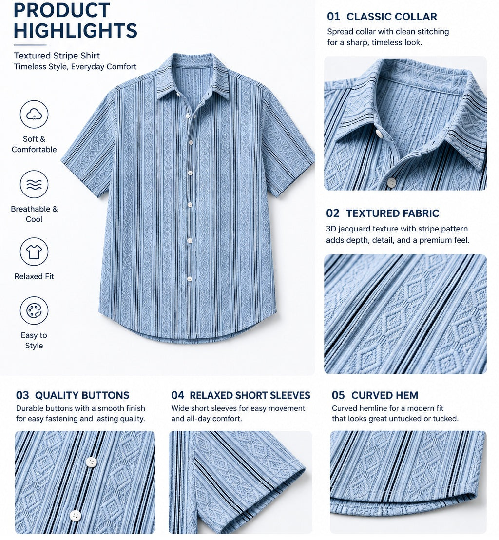 Casual, structured, breathable men's shirt with short sleeves and collar