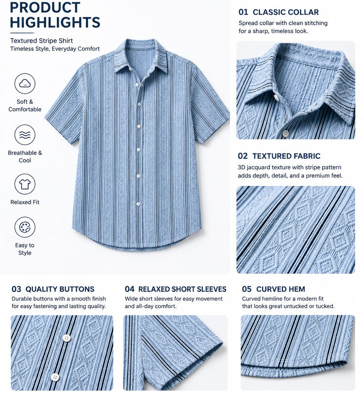 Casual, structured, breathable men's shirt with short sleeves and collar