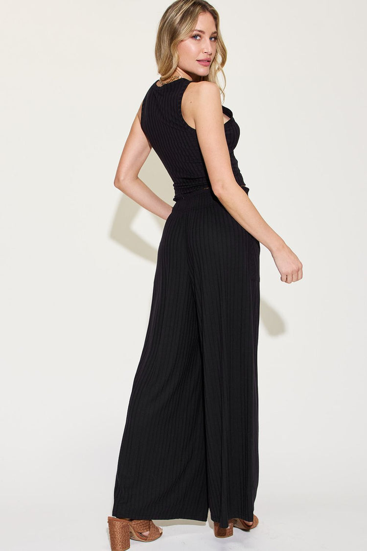 Damen-Set aus geripptem Tanktop und Hose mit weitem Bein