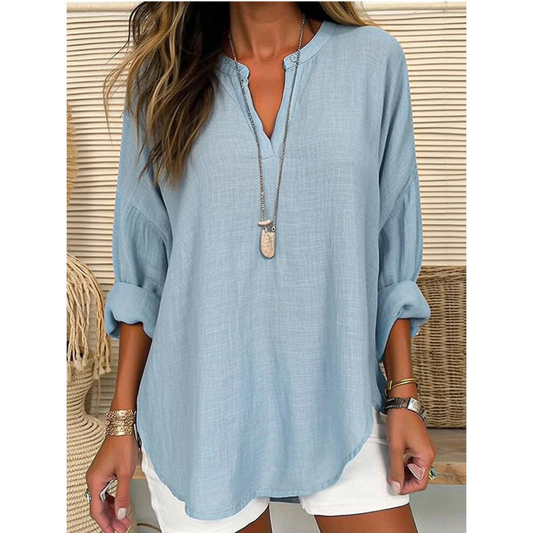 Solid retro casual shirt for women