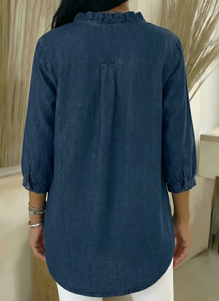 New arrival🔥 Casual denim ruffle V-neck shirt for women