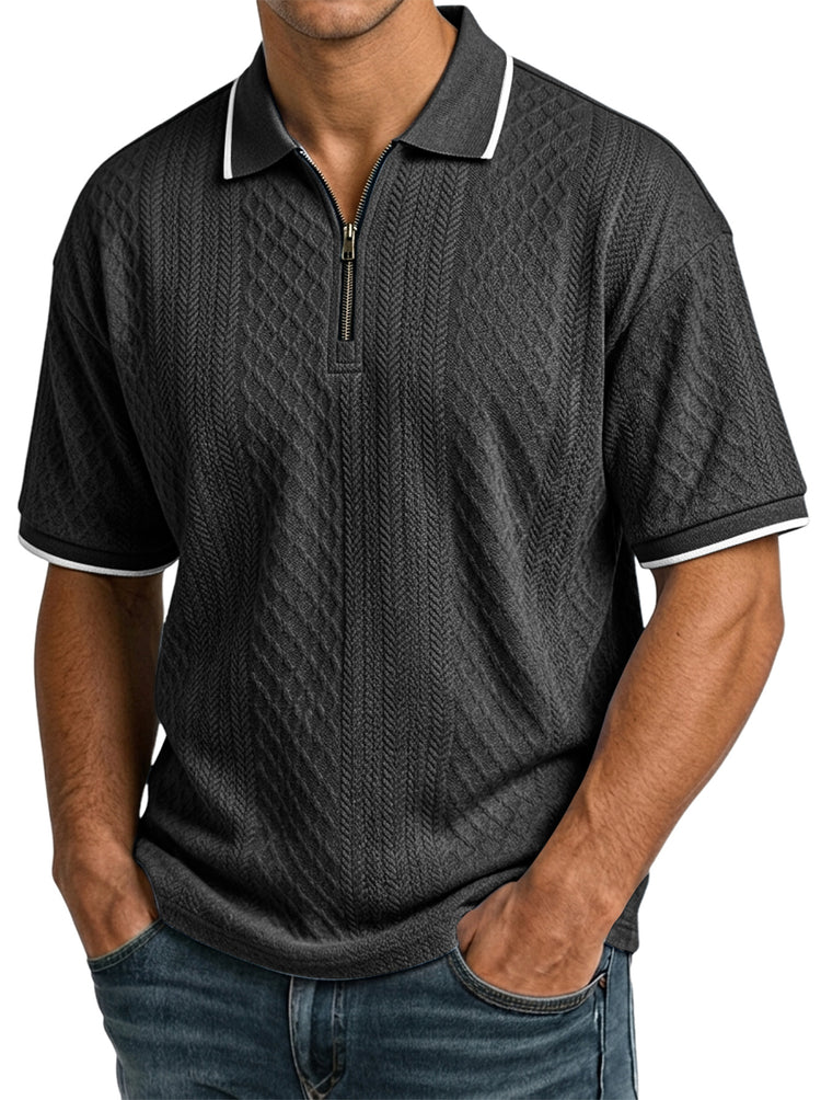 Men's casual, short-sleeved jacquard polo shirt with a structured collar and zip fastening - the comfortable polo shirt men wear again and again