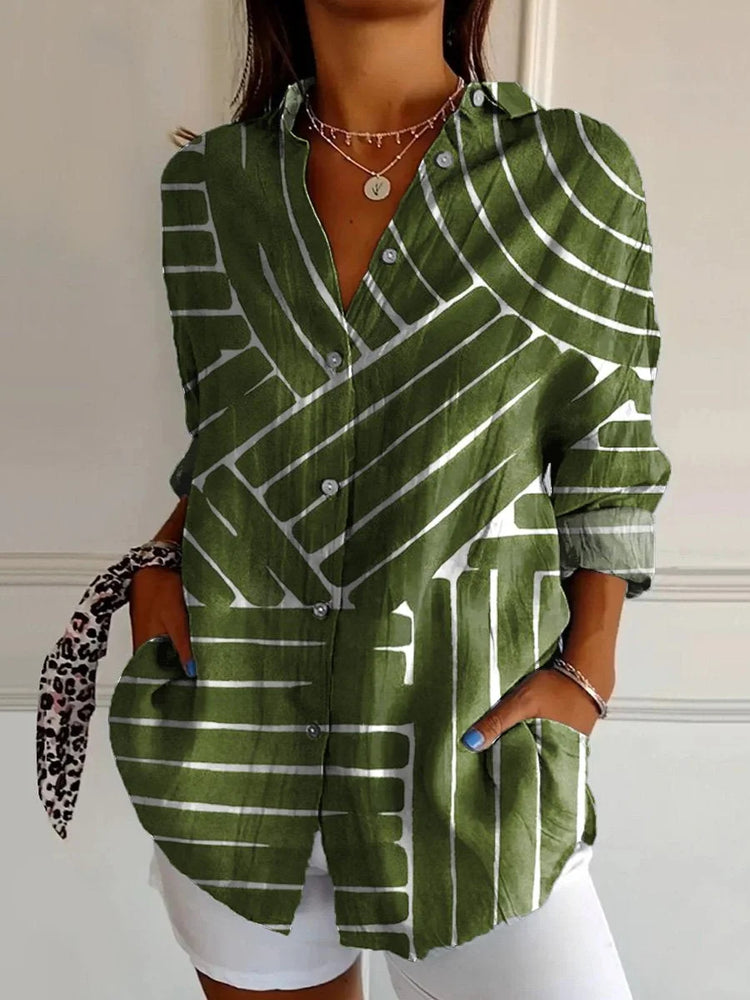 WOMEN'S SHIRT IN COTTON LINEN WITH ABSTRACT LINES