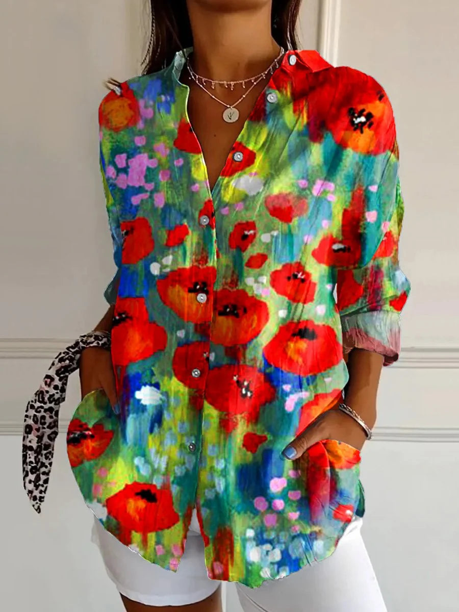 WOMEN'S SHIRT IN COTTON LINEN WITH ABSTRACT LINES