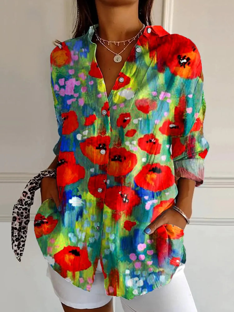 WOMEN'S SHIRT IN COTTON LINEN WITH ABSTRACT LINES