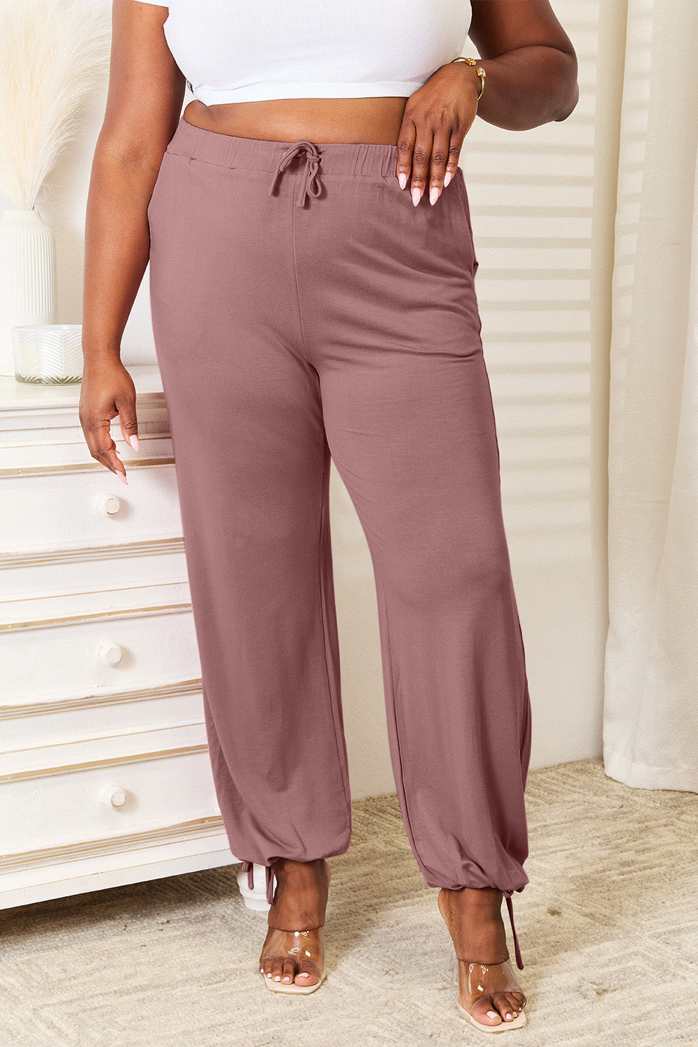 Damen-Loungehose aus weichem Rayon mit Kordelzug