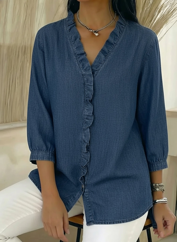 New arrival🔥 Casual denim ruffle V-neck shirt for women