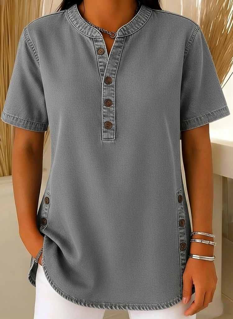 NEW🔥Casual loose denim V-neck short sleeve top for women