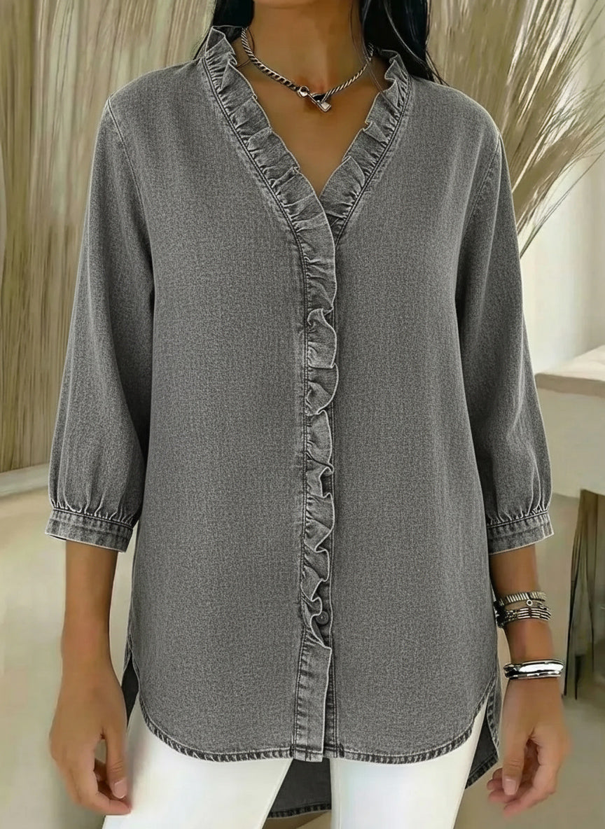 New arrival🔥 Casual denim ruffle V-neck shirt for women