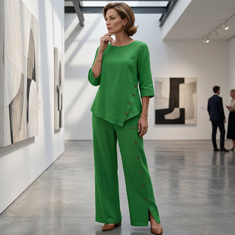 ⏳Limited time offer⏰Two piece set with irregular hem top and wide leg pants
