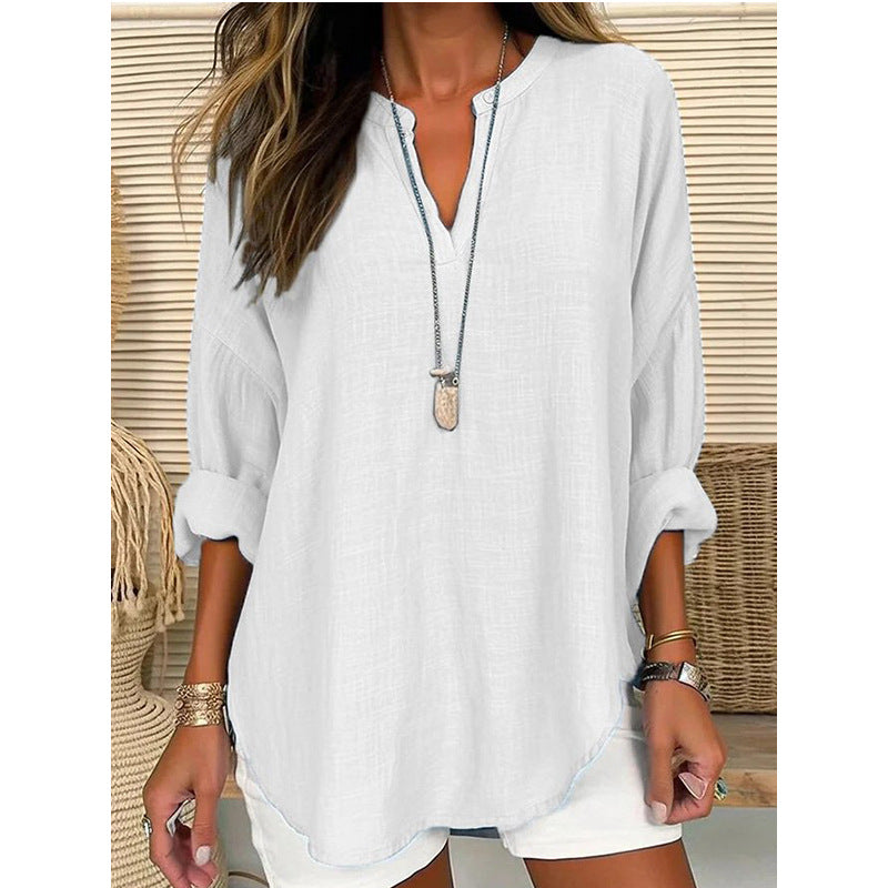 Solid retro casual shirt for women