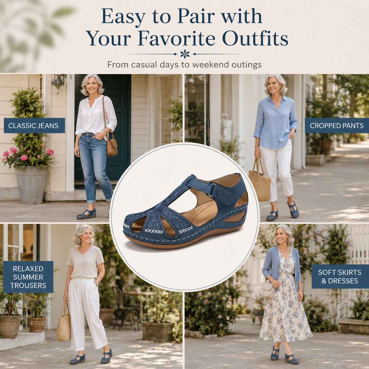 Women's Embroidered Neck Hiking Shoes - Comfortable Non-Slip Mary Jane Sandals for Everyday Wear