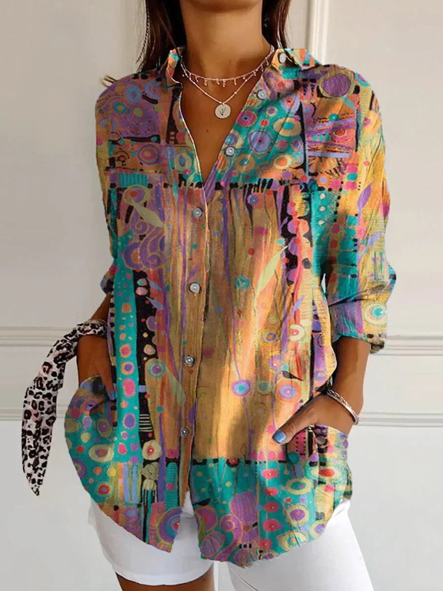 WOMEN'S SHIRT IN COTTON LINEN WITH ABSTRACT LINES