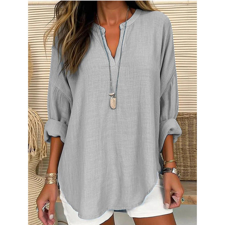 Solid retro casual shirt for women
