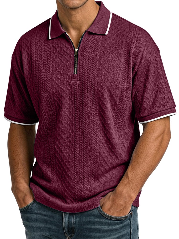 Men's casual, short-sleeved jacquard polo shirt with a structured collar and zip fastening - the comfortable polo shirt men wear again and again
