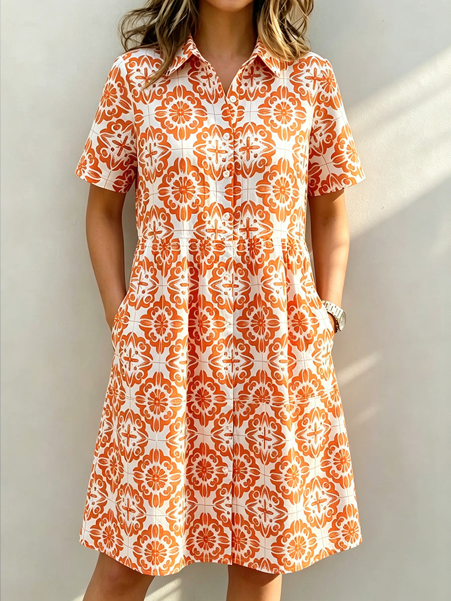 ⏰Last Day 70% OFF 🔥 Santorini Inspired Print Shirt Dress