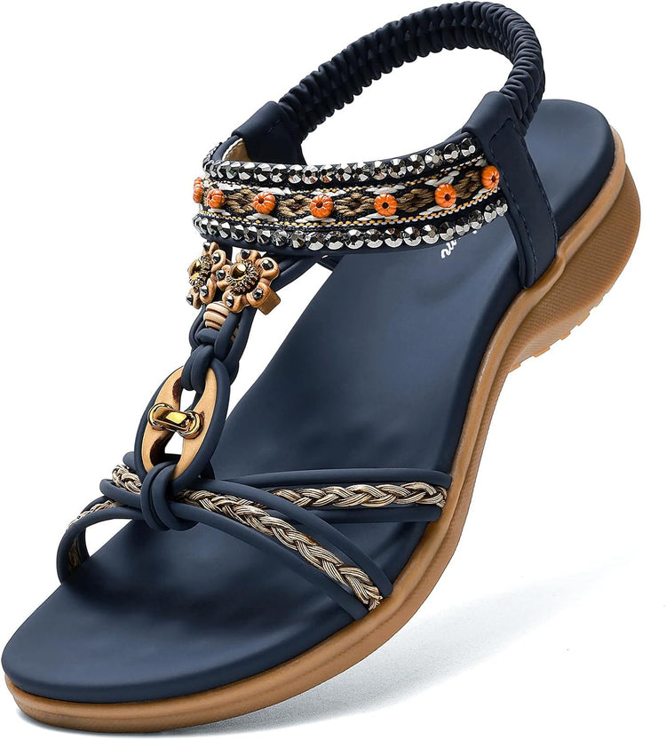 Littleplum Womens Sandals Arch Support Summer Beach Sandals Comfort Walking Shoes Bohemian Flip Flops Sandals for Women