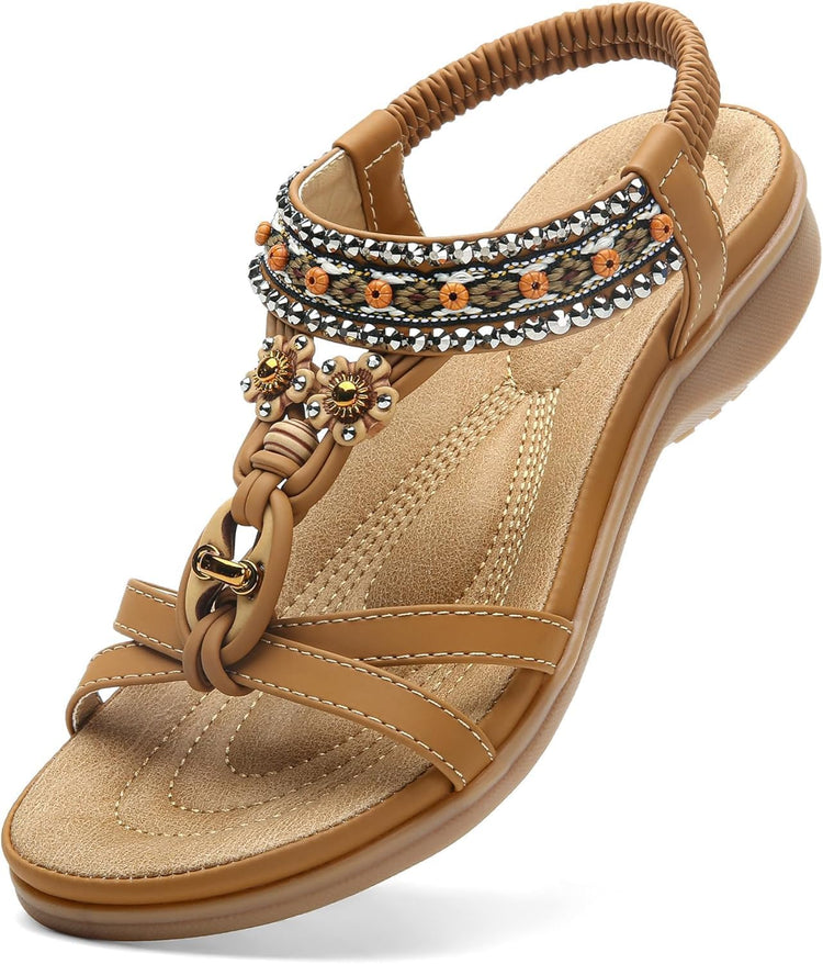 Littleplum Womens Sandals Arch Support Summer Beach Sandals Comfort Walking Shoes Bohemian Flip Flops Sandals for Women